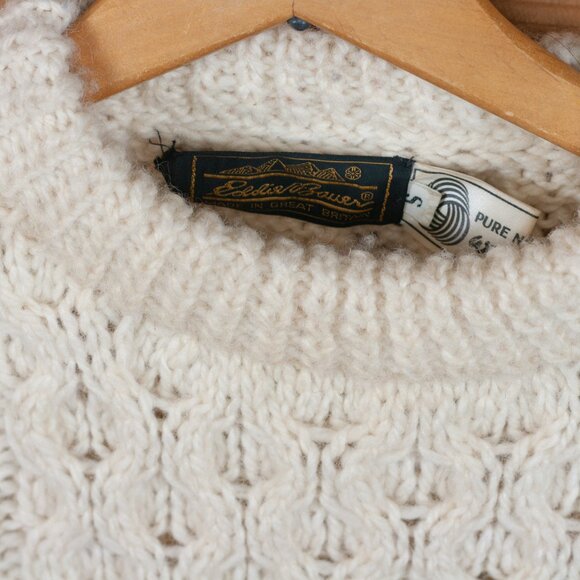 Vintage 80s Eddie Bauer 100% Wool Cable Knit Fisherman Sweater - Women's SM - Picture 3 of 7